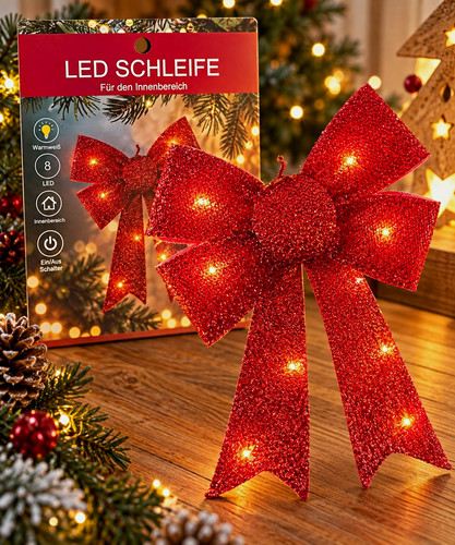Led schleife rot glitzernd - led,